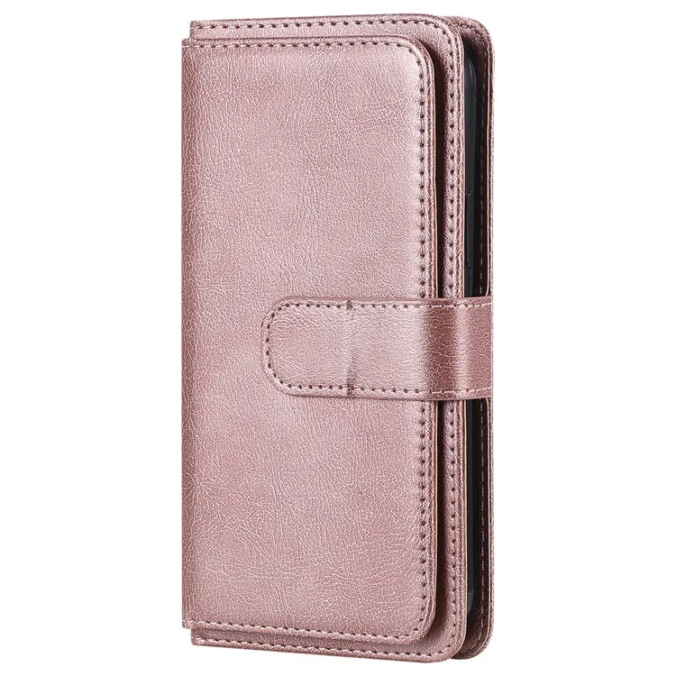 For Nokia C10 / C20 Leather Case with 10 Card Holder Phone Cover Stand - Rose Gold