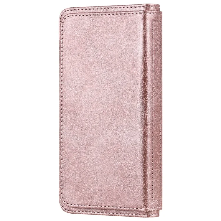 For Nokia C10 / C20 Leather Case with 10 Card Holder Phone Cover Stand - Rose Gold