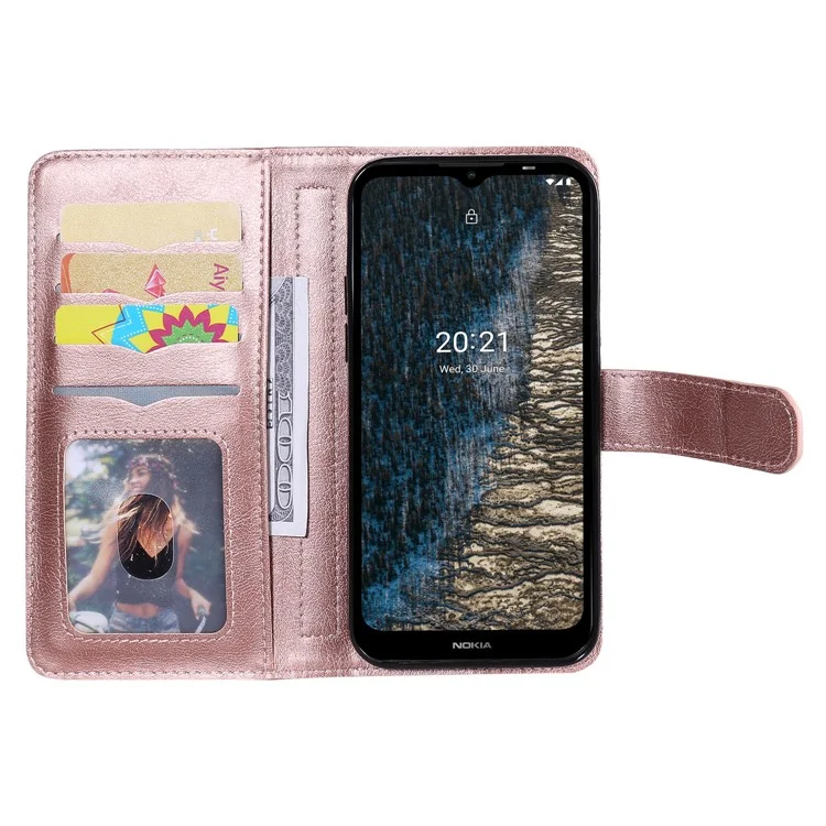For Nokia C10 / C20 Leather Case with 10 Card Holder Phone Cover Stand - Rose Gold