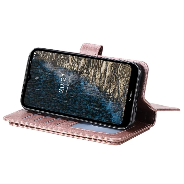 For Nokia C10 / C20 Leather Case with 10 Card Holder Phone Cover Stand - Rose Gold