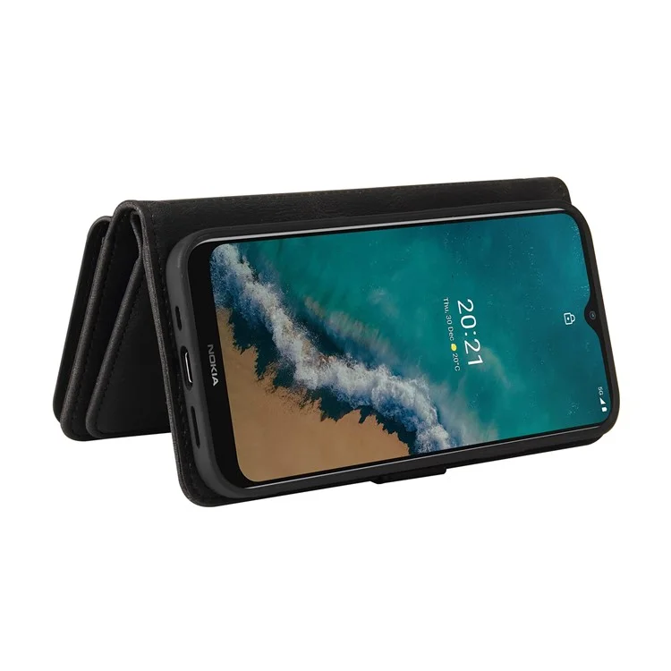 For Nokia G50 Zipper Wallet Case with 15 Card Slots and Strap Leather Phone Cover - Black