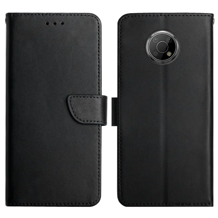 Nappa Texture Folio Phone Case Flip Echtes Leder Abdeckung Stoßfest Magnetische Verschlussständer Brieftasche Abdeckung Für Nokia G300 - Schwarz