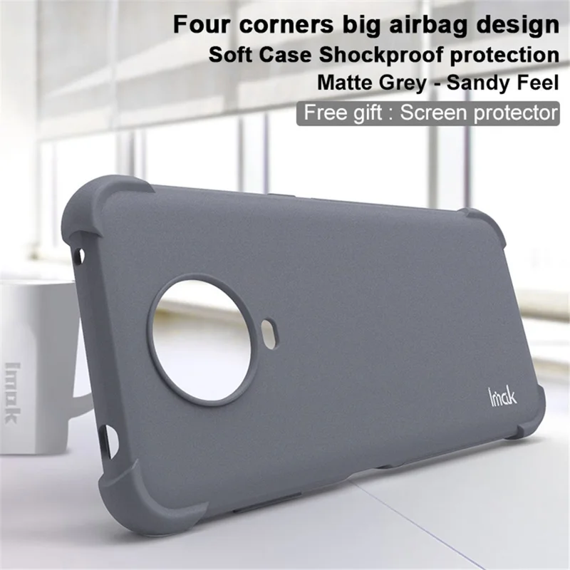 IMAK Matte Soft TPU Four-Corner Airbags Full Body Protective Cover with Screen Protector for Nokia G20 / G10 - Matte Grey