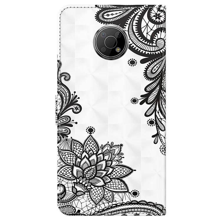 Proteção de Impressão de Padrões 3D Tampa de Carteira de Capa de Couro de Couro Com Cinta Para Nokia G300 - Flor de Renda