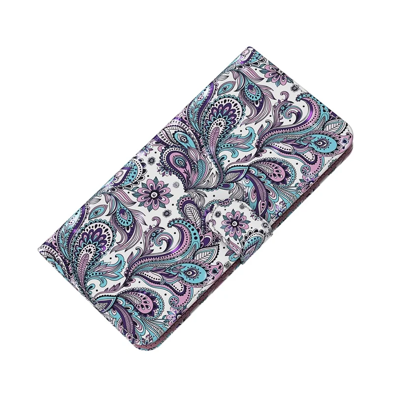 3D Pattern Printing All-round Protection Stand Leather Phone Case Wallet Cover with Strap for Nokia G300 - Purple Impatiens