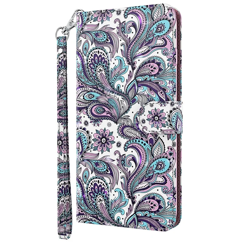 3D Pattern Printing All-round Protection Stand Leather Phone Case Wallet Cover with Strap for Nokia G300 - Purple Impatiens