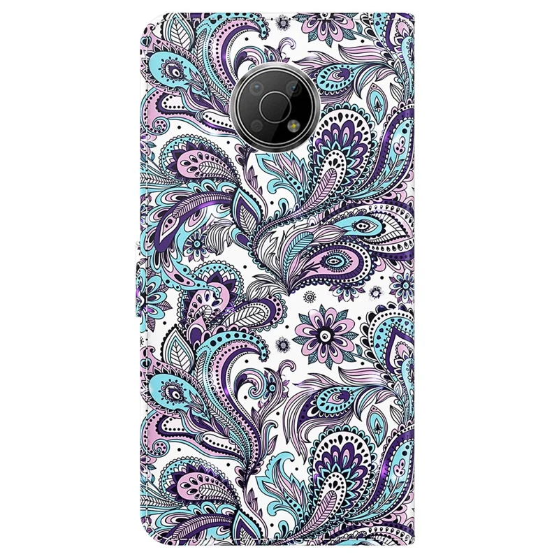 3D Pattern Printing All-round Protection Stand Leather Phone Case Wallet Cover with Strap for Nokia G300 - Purple Impatiens