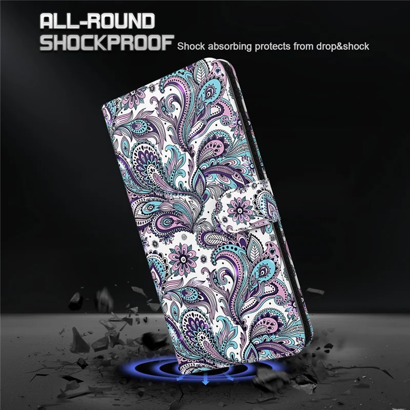 3D Pattern Printing All-round Protection Stand Leather Phone Case Wallet Cover with Strap for Nokia G300 - Purple Impatiens