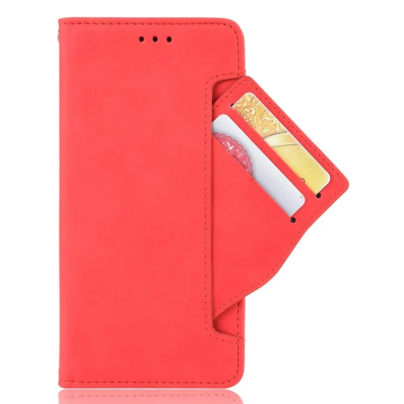 Multiple Card Slot Full Protection Foldable Stand PU Leather Phone Cover Case for Nokia G300 - Red