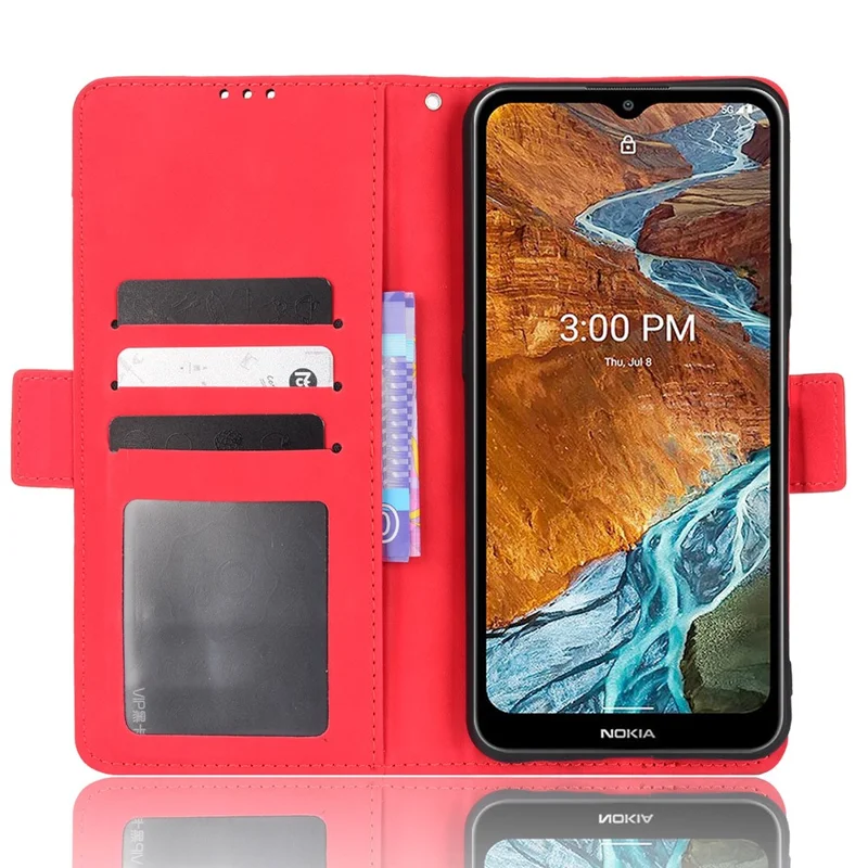 Multiple Card Slot Full Protection Foldable Stand PU Leather Phone Cover Case for Nokia G300 - Red