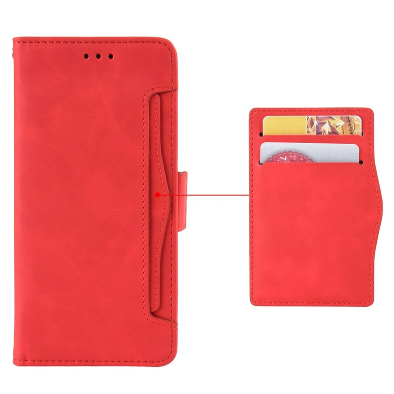Multiple Card Slot Full Protection Foldable Stand PU Leather Phone Cover Case for Nokia G300 - Red