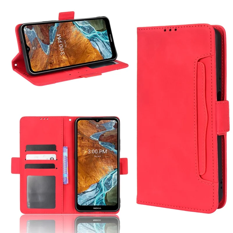 Multiple Card Slot Full Protection Foldable Stand PU Leather Phone Cover Case for Nokia G300 - Red