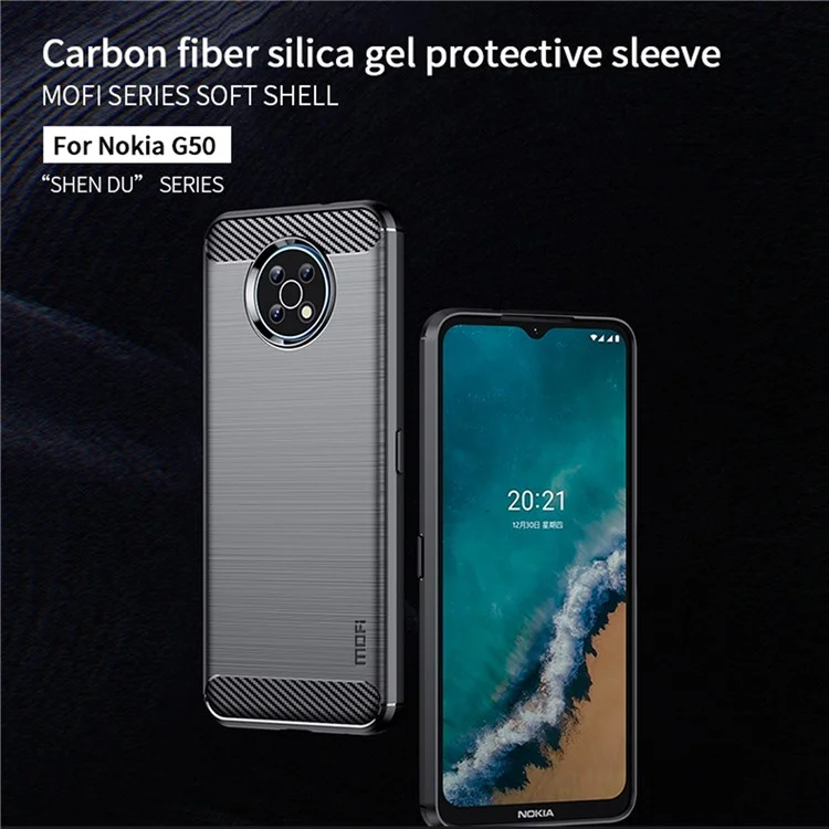 MOFI Carbon Fiber Texture Well-protected Brushed Soft TPU Phone Case Cover for Nokia G50 - Schwarz