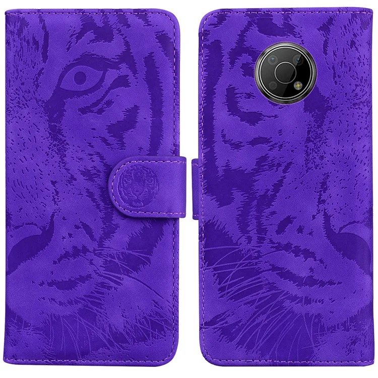 Para Nokia G300 Fecho Magnético Impressão do Padrão de Tigre Capa de Couro Flip Protetora Capa de Telefone Suporte Stand Carteira - Roxo