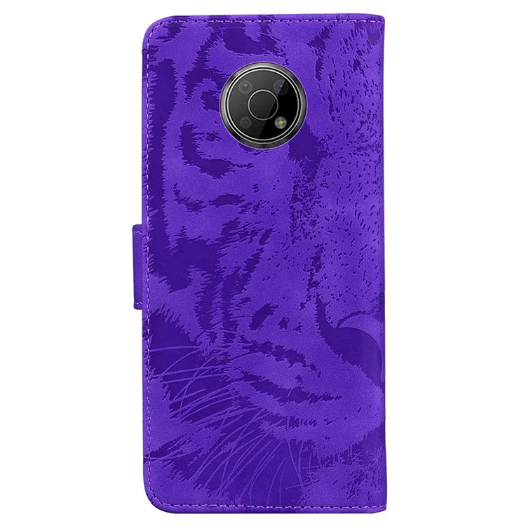 Para Nokia G300 Fecho Magnético Impressão do Padrão de Tigre Capa de Couro Flip Protetora Capa de Telefone Suporte Stand Carteira - Roxo