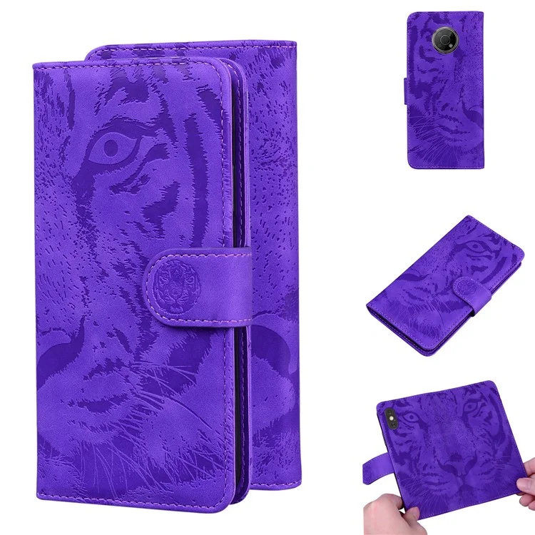 Para Nokia G300 Fecho Magnético Impressão do Padrão de Tigre Capa de Couro Flip Protetora Capa de Telefone Suporte Stand Carteira - Roxo