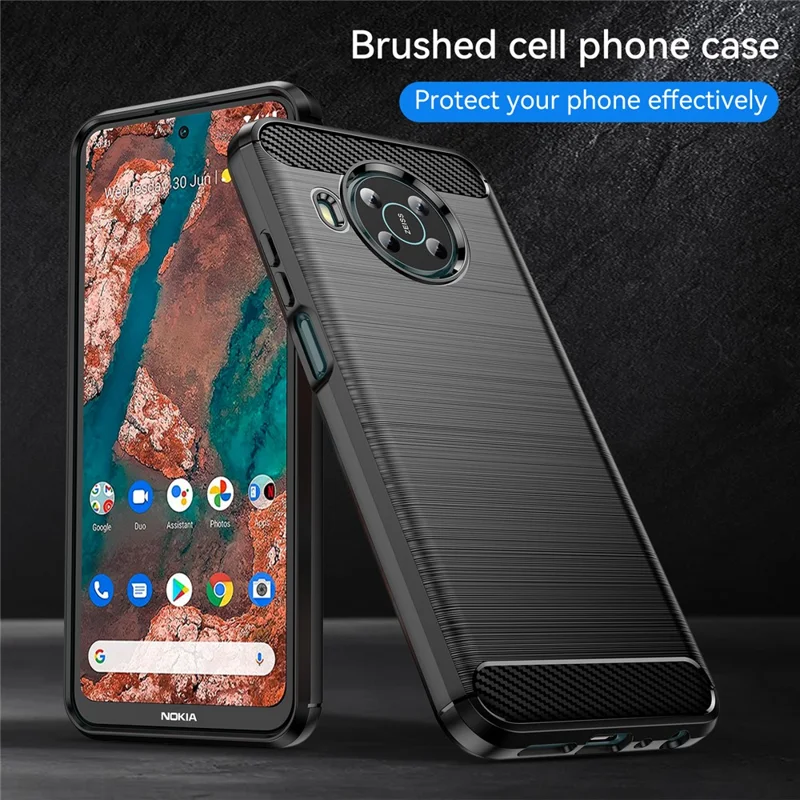 1.8mm Shockproof Protection Brushed Surface TPU Case Carbon Fiber Texture Phone Back Protector Cover for Nokia X100 - Black