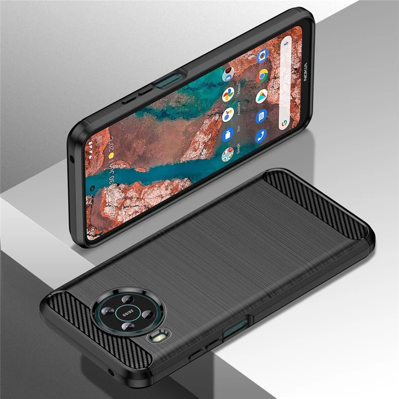 1.8mm Shockproof Protection Brushed Surface TPU Case Carbon Fiber Texture Phone Back Protector Cover for Nokia X100 - Black