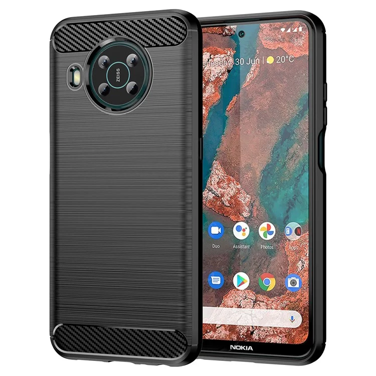 1.8mm Air Cushion Design TPU Case Scratch-Resistant Phone Cover with Carbon Fiber Texture Brushed Surface for Nokia X10/X20 - Negro