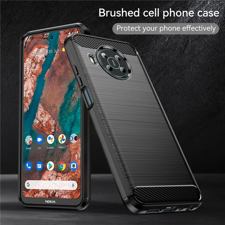 1.8mm Air Cushion Design TPU Case Scratch-Resistant Phone Cover with Carbon Fiber Texture Brushed Surface for Nokia X10/X20 - Negro