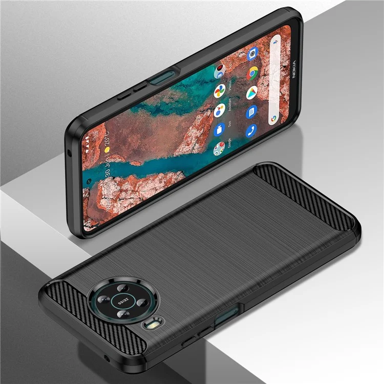 1.8mm Air Cushion Design TPU Case Scratch-Resistant Phone Cover with Carbon Fiber Texture Brushed Surface for Nokia X10/X20 - Negro