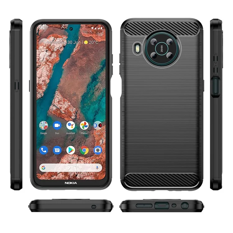1.8mm Air Cushion Design TPU Case Scratch-Resistant Phone Cover with Carbon Fiber Texture Brushed Surface for Nokia X10/X20 - Negro