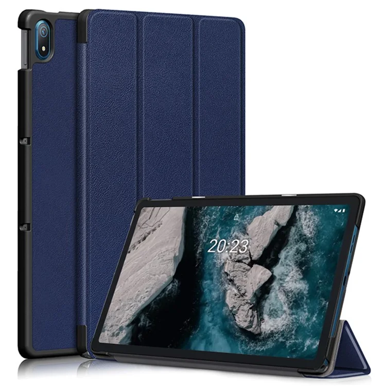 Jiuyu pu Leather + pc Tri-fold Stand Protective Tablet Cover Cover Pour Nokia T20 - Bleu