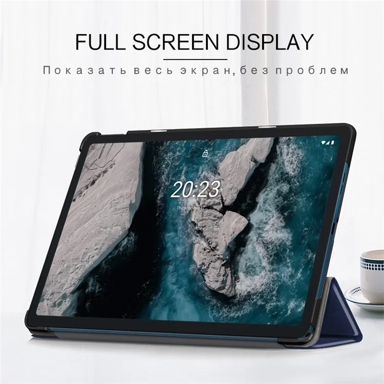 Jiuyu pu Leather + pc Tri-fold Stand Protective Tablet Cover Cover Pour Nokia T20 - Bleu