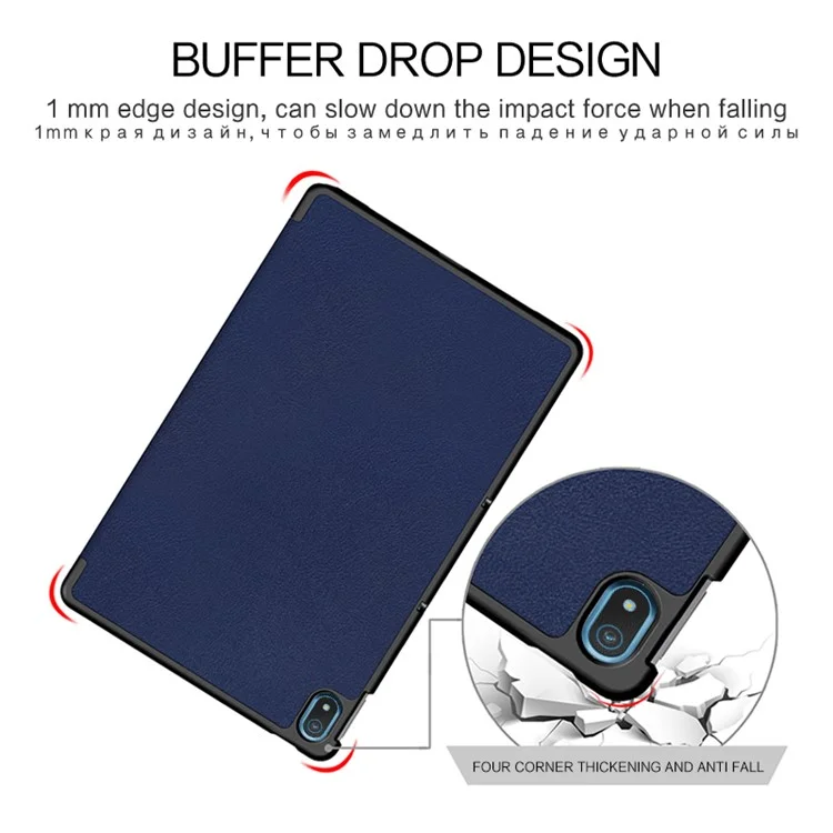 Jiuyu pu Leather + pc Tri-fold Stand Protective Tablet Cover Cover Pour Nokia T20 - Bleu