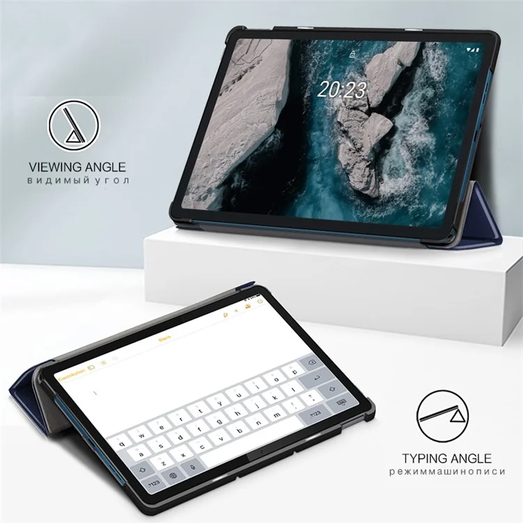Jiuyu pu Leather + pc Tri-fold Stand Protective Tablet Cover Cover Pour Nokia T20 - Bleu