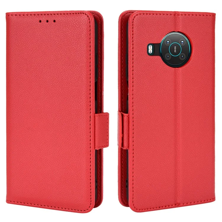 Pour Nokia X100 / X10 / X20 PU Cuir Flip Folio Cover Litchi Texture Wallet Stand Soft TPU Protective Intérieur Case - Rouge