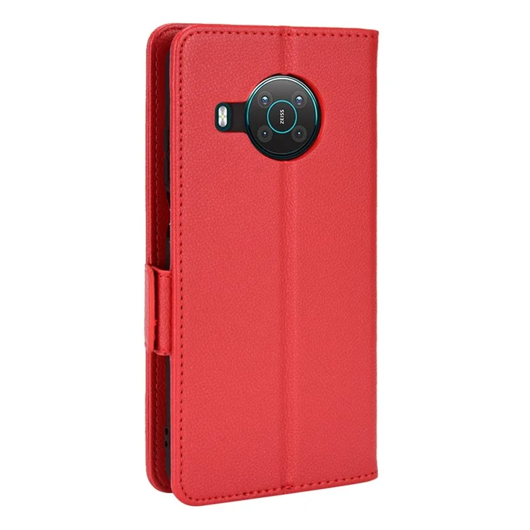 Pour Nokia X100 / X10 / X20 PU Cuir Flip Folio Cover Litchi Texture Wallet Stand Soft TPU Protective Intérieur Case - Rouge
