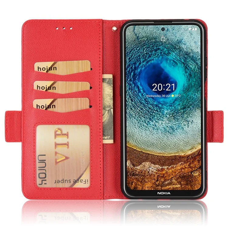 Pour Nokia X100 / X10 / X20 PU Cuir Flip Folio Cover Litchi Texture Wallet Stand Soft TPU Protective Intérieur Case - Rouge