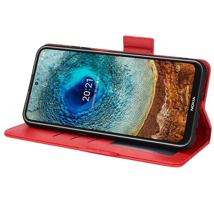 Pour Nokia X100 / X10 / X20 PU Cuir Flip Folio Cover Litchi Texture Wallet Stand Soft TPU Protective Intérieur Case - Rouge