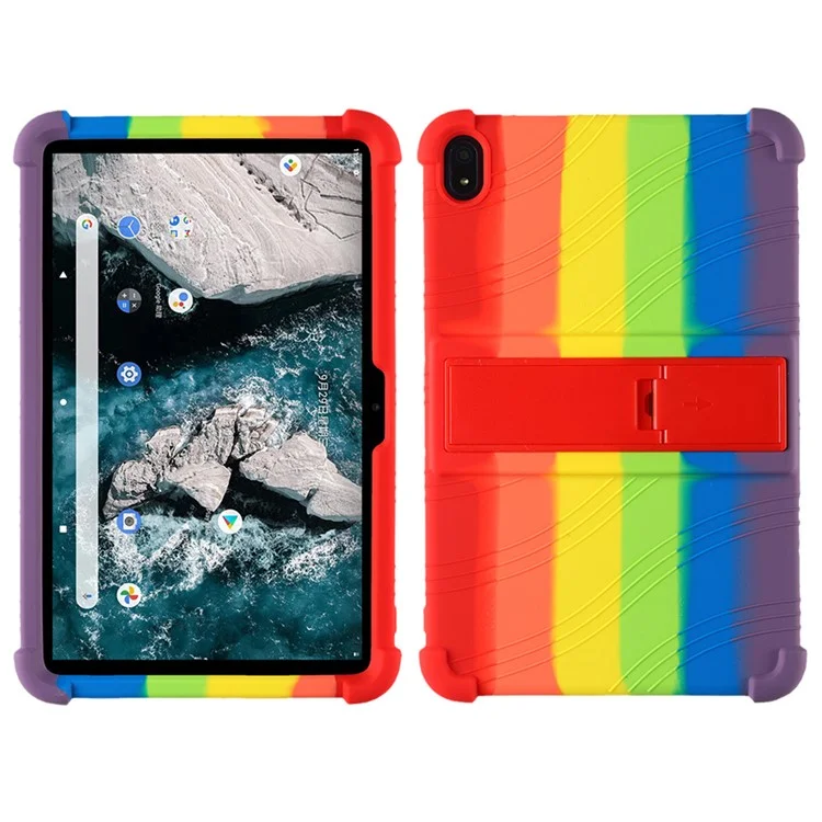 Coque souple en silicone flexible pour Nokia T20 avec support pliable - Multicolore