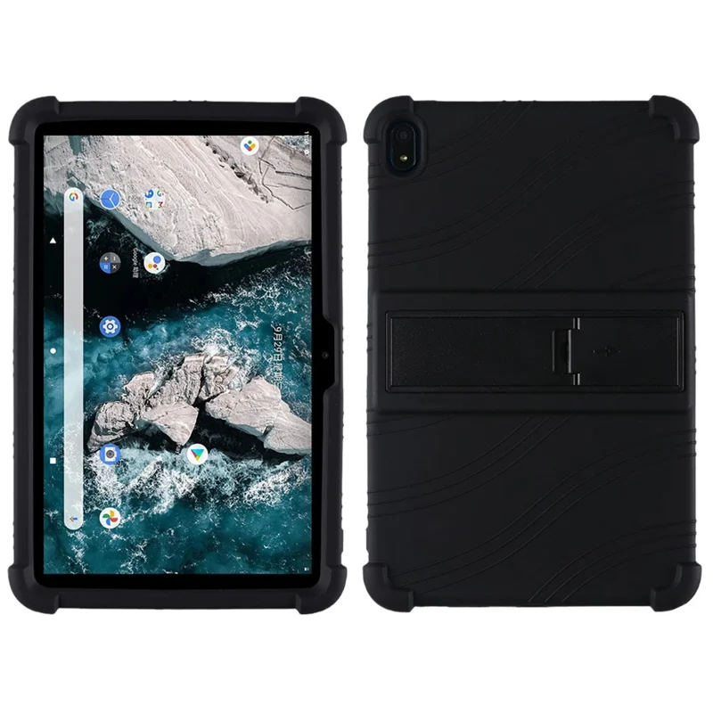 Flexible Silicone Tablet Shell for Nokia T20 Cover with Foldable Supporting Kickstand - Black