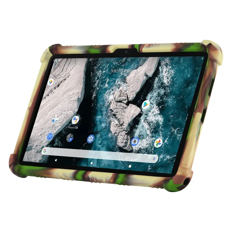 Flexible Silicone Tablet Shell for Nokia T20 Cover with Foldable Supporting Kickstand - Black