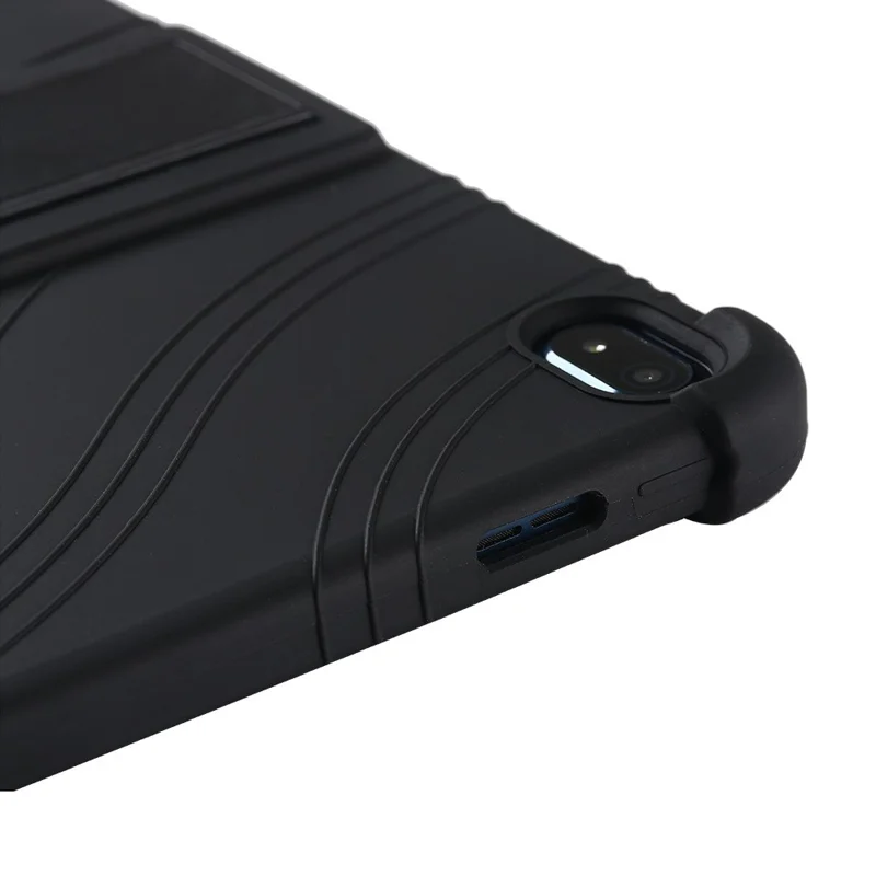 Flexible Silicone Tablet Shell for Nokia T20 Cover with Foldable Supporting Kickstand - Black