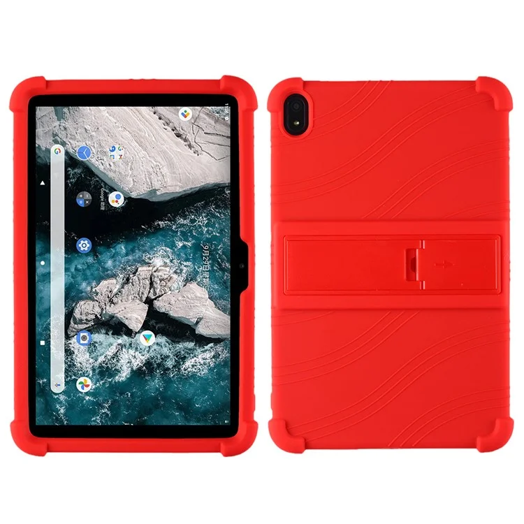 Flexible Silicone Tablet Shell for Nokia T20 Cover with Foldable Supporting Kickstand - Red