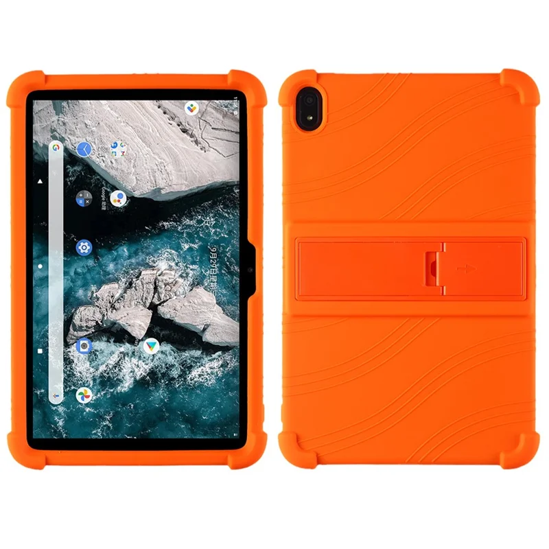 Guscio flessibile in silicone per tablet Nokia T20 con supporto per supporto pieghevole - Arancione
