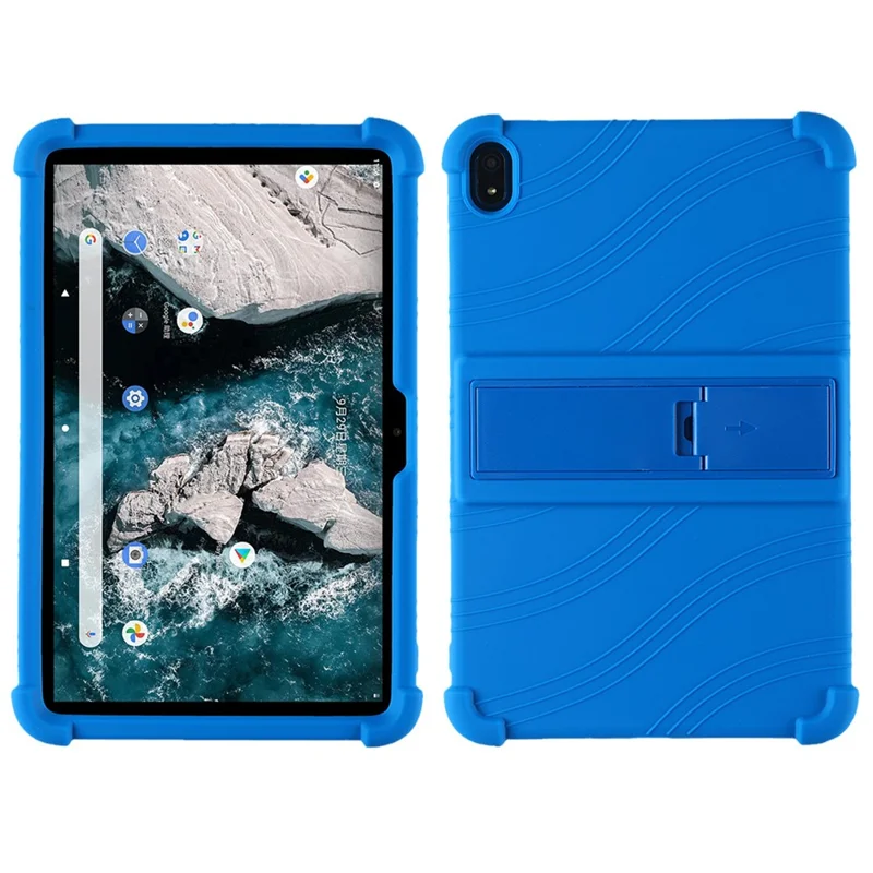 Guscio flessibile in silicone per tablet Nokia T20 con supporto pieghevole - Blu scuro