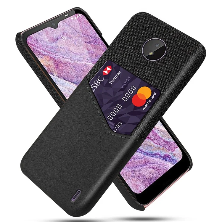 For Nokia X70 / C10 / C20 Soft Cloth + PC + PU Leather 3 Layer Shockproof Cover Case with Card Holder - Black