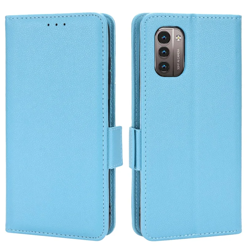 For Nokia G11/G21 Litchi Texture PU Leather All-round Shockproof Smartphone Case Shell Anti-drop Stand Wallet Cover - Baby Blue