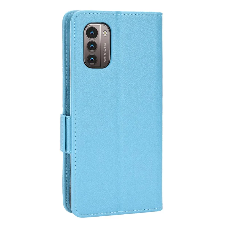 For Nokia G11/G21 Litchi Texture PU Leather All-round Shockproof Smartphone Case Shell Anti-drop Stand Wallet Cover - Baby Blue