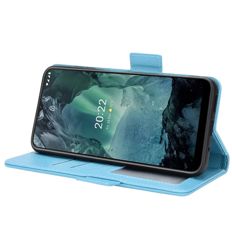 For Nokia G11/G21 Litchi Texture PU Leather All-round Shockproof Smartphone Case Shell Anti-drop Stand Wallet Cover - Baby Blue