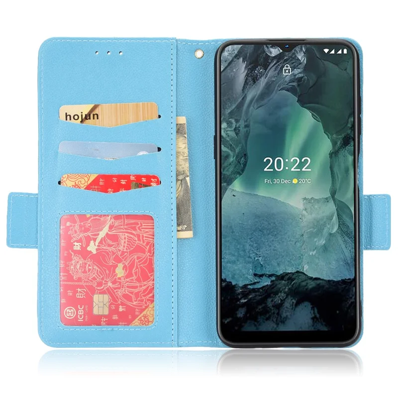 For Nokia G11/G21 Litchi Texture PU Leather All-round Shockproof Smartphone Case Shell Anti-drop Stand Wallet Cover - Baby Blue