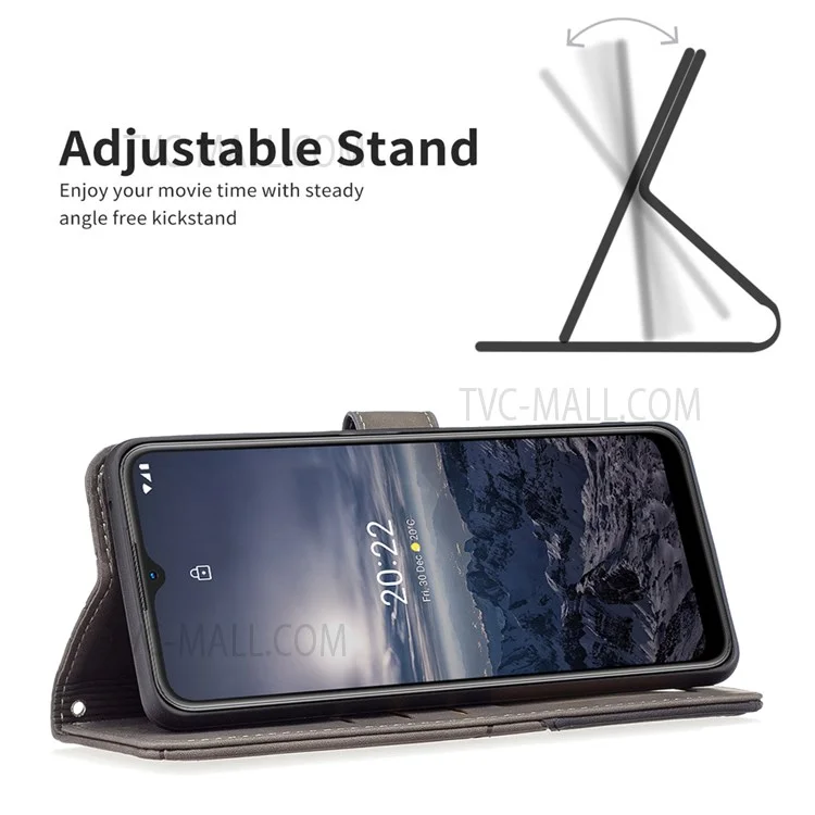 BINFEN COLOR BF05 para Nokia G21/G11 Capa de Couro PU com Impressão Geométrica + Caso TPU com Função de Carteira - Cinza
