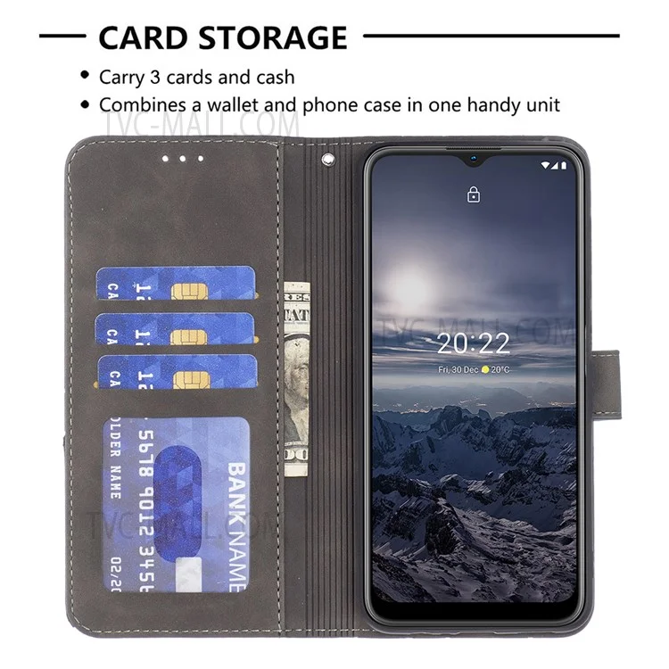BINFEN COLOR BF05 para Nokia G21/G11 Capa de Couro PU com Impressão Geométrica + Caso TPU com Função de Carteira - Cinza