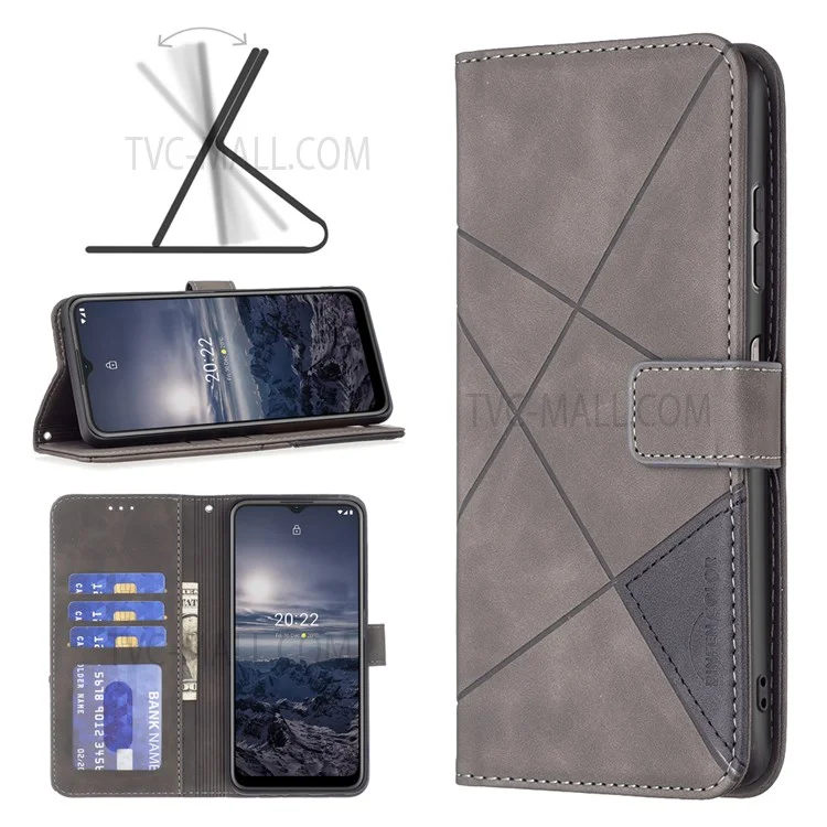 BINFEN COLOR BF05 for Nokia G21/G11 Geometric Imprinted PU Leather + TPU Case Stand Phone Cover with Wallet Function - Grey