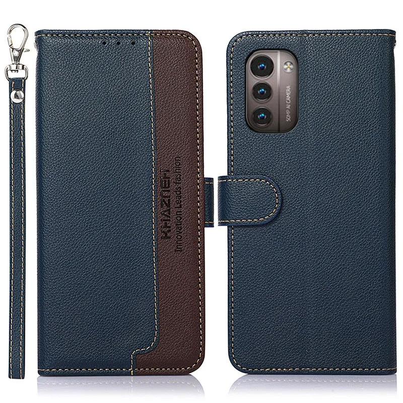 KHAZNEH For Nokia G11/G21 RFID Blocking Phone Case Litchi Texture PU Leather Wallet Stand Cover - Blue